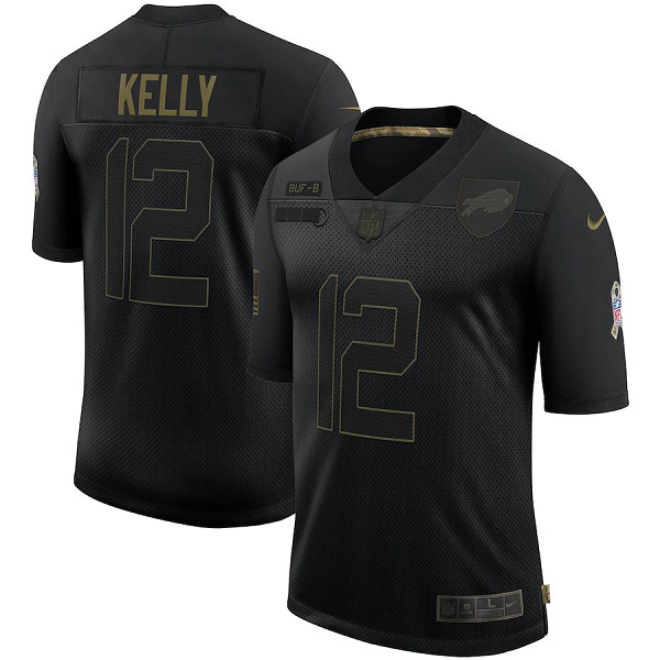 Men's Buffalo Bills #12 Jim Kelly 2020 Black Salute To Service Limited Stitched NFL Jersey